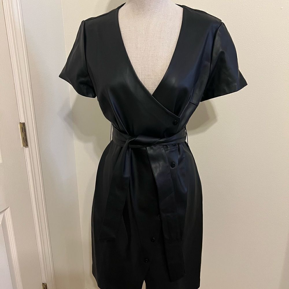 Mango Faux Leather Wrap Dress. NWT Size 6